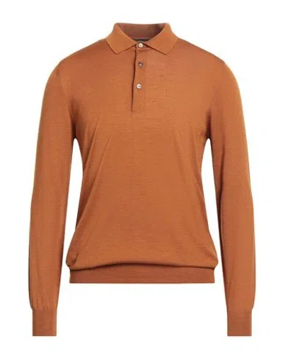 Tagliatore Man Sweater Mandarin Size 40 Virgin Wool, Silk In Orange