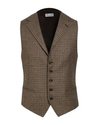 Tagliatore Man Tailored Vest Beige Size 38 Virgin Wool In Brown