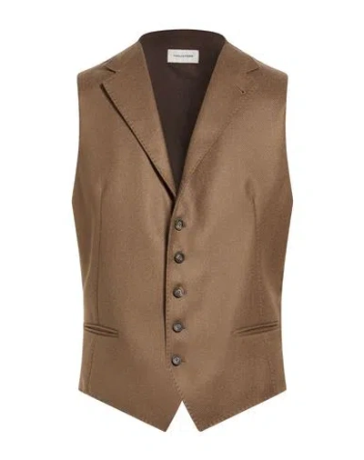 Tagliatore Man Tailored Vest Brown Size 38 Virgin Wool