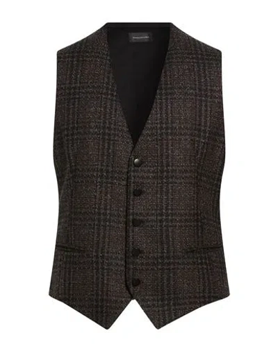 Tagliatore Man Tailored Vest Charcoal Size 38 Virgin Wool, Polyester In Animal Print