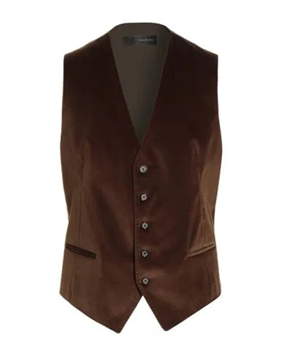Tagliatore Man Tailored Vest Dark Brown Size 42 Cotton, Elastane