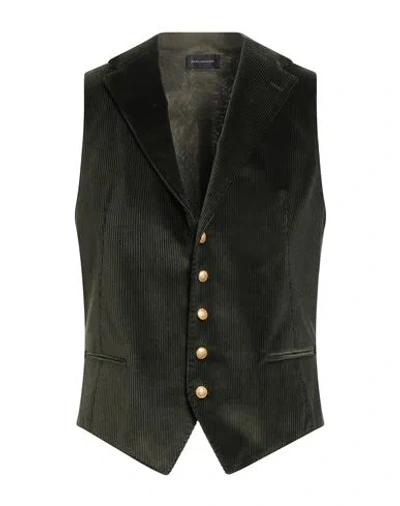 Tagliatore Man Tailored Vest Dark Green Size 38 Cotton, Elastane