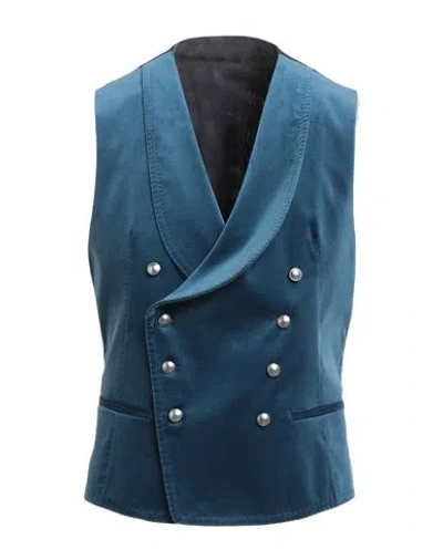 Tagliatore Man Tailored Vest Deep Teal Size 38 Cotton, Elastane In Green