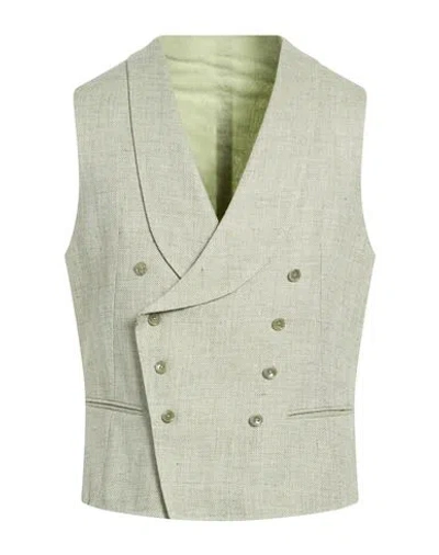 Tagliatore Man Tailored Vest Light Green Size 42 Linen, Virgin Wool