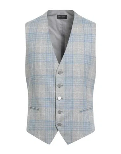 Tagliatore Man Tailored Vest Light Grey Size 38 Virgin Wool, Cashmere In Blue