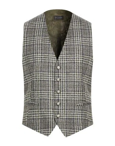 Tagliatore Man Tailored Vest Military Green Size 38 Virgin Wool, Polyester In Gray