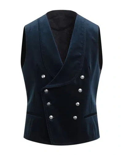 Tagliatore Man Tailored Vest Navy Size 38 Cotton, Elastane In Blue