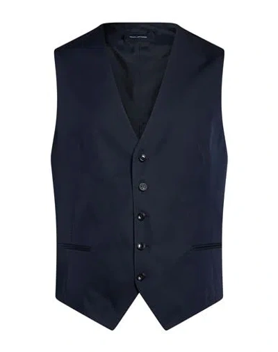 Tagliatore Man Tailored Vest Navy Size 42 Cotton, Virgin Wool In Multi