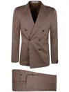 Tagliatore Double-breasted Suit Trousers Structured Shoulders In Khaki