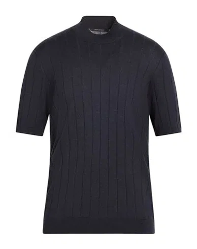 Tagliatore Man Turtleneck Navy Size 46 Silk In Blue