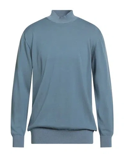 Tagliatore Man Turtleneck Slate Blue Size 42 Wool, Cotton