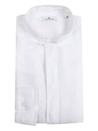 Tagliatore Mandarin-collar Linen Shirt In White