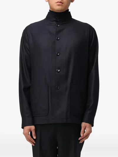 Tagliatore Mandarin-collar Wool Shirt Jacket In Blue