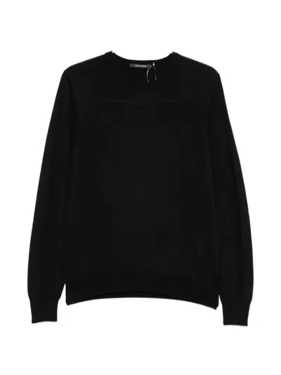 Tagliatore Ribbed Hem Crew Neck Long Sleeve Pullover In Black