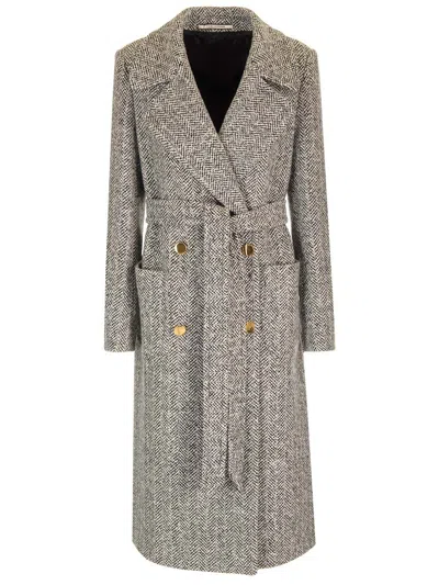 Tagliatore Maureen Herringbone Coat In White
