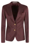 Tagliatore Single-breasted Burgundy Blazer With Gold Accents In Brown