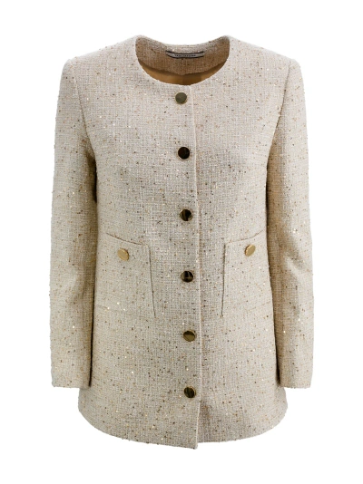 Tagliatore Medium-length Coat With Sequins In Cream