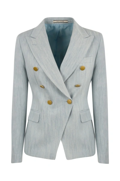 Tagliatore Melange-effect Cotton Blazer In Blue