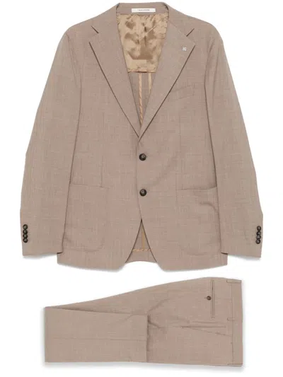 Tagliatore Mélange-effect Suit In Brown