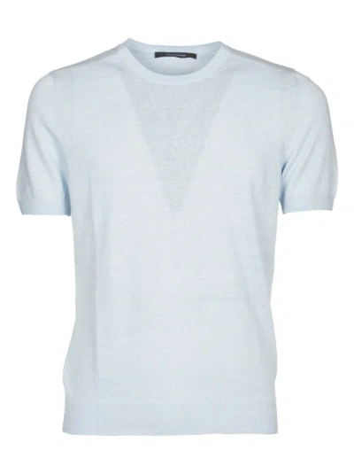 Tagliatore Melange Light Blue Crew-neck T-shirt