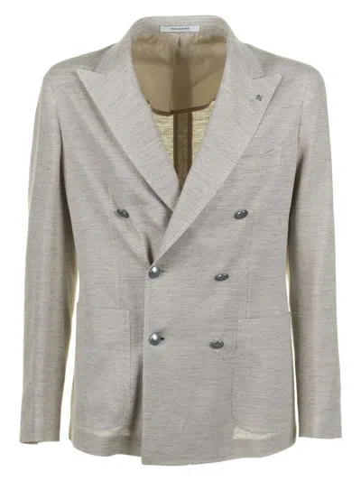 TAGLIATORE MEN'S BEIGE DOUBLE-BREASTED JACKET