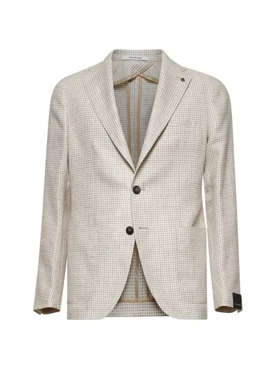 Tagliatore Men Beige Houndstooth Montecarlo Blazer In Neutral