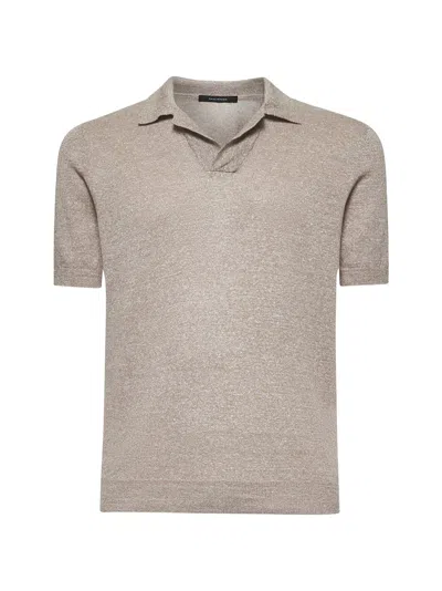 Tagliatore Men Beige Linen And Cotton Knit Polo Shirt In Neutral