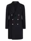 Tagliatore Wool Coat With Notched Lapels And Back Tab In Blue