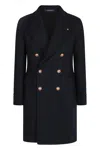 Tagliatore Wool Coat With Notched Lapels And Back Tab In Blue