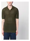 Tagliatore Dark Green Perforated Cotton Polo Shirt Men In Green