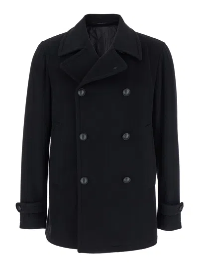 Tagliatore Black Double-breasted Coat With Wide Notched Revers