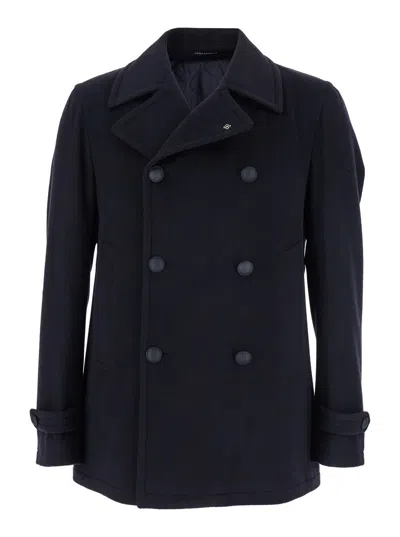 Tagliatore Blue Double-breasted Coat With Wide Notched Revers