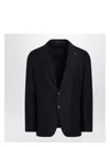 Tagliatore Herringbone Wool Jacket With Reverse Neckline In Blue
