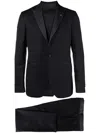 Tagliatore Virgin Wool Suit With Satin Lapels In Blue