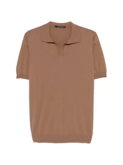 Tagliatore Men's Split Neck Polo - Size 48 In Brown