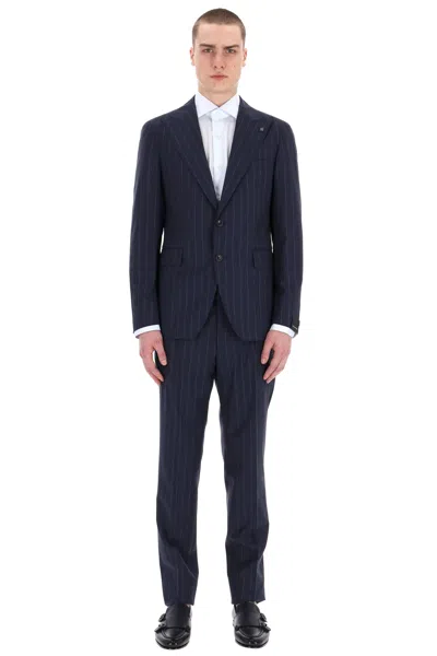 Tagliatore Pinstripe Wool Comfort Dress Line Vesuvio In Blue