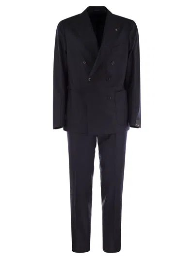Tagliatore Men Wool And Cashmere Double-breasted Suit In Blue