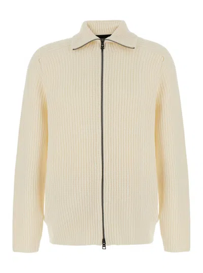 Tagliatore Ribbed-knit Zip-up Cardigan In Neutral