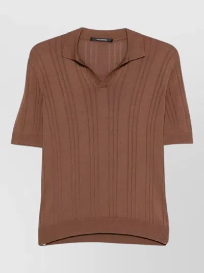Tagliatore Mens Knit Polo Short Sleeve V Neck In Brown