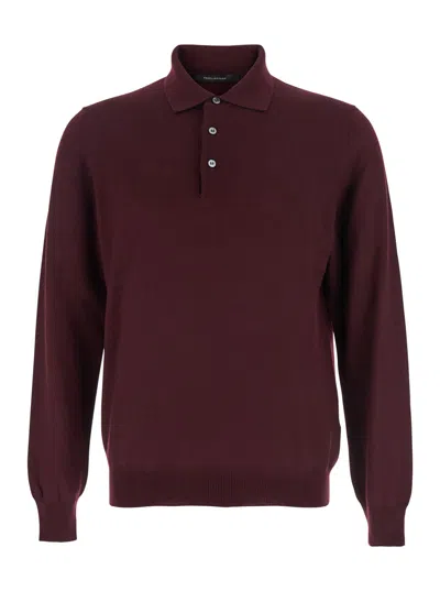 Tagliatore Merinos Polo Manica Lunga In Burgundy