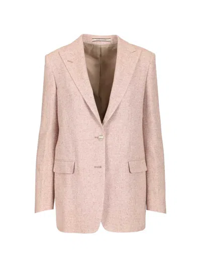 Tagliatore Metallic Button Peak Lapel Blazer In Pink