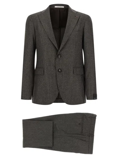 Tagliatore Micro Houndstooth Pattern Wool Suit With Blazer And Tailored Pants In Brown