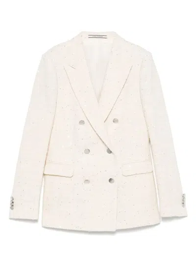TAGLIATORE MICRO-PAILLETTES EMBELLISHED PARIGI DOUBLE-BREASTED BLAZER