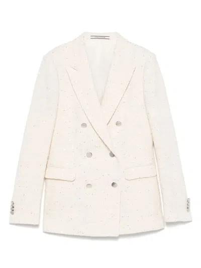 Tagliatore Micro-paillettes Embellished Paris Double-breasted Blazer Clothing In Beige