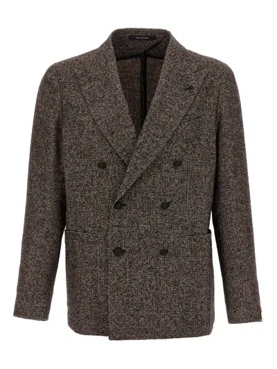 TAGLIATORE MICRO-PATTERN DOUBLE-BREASTED BLAZER
