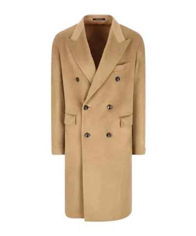 Tagliatore Mid Length Double Breasted Coat In Neutral