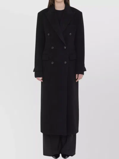 Tagliatore Mid-length Wool Coat Peak Lapels In Black