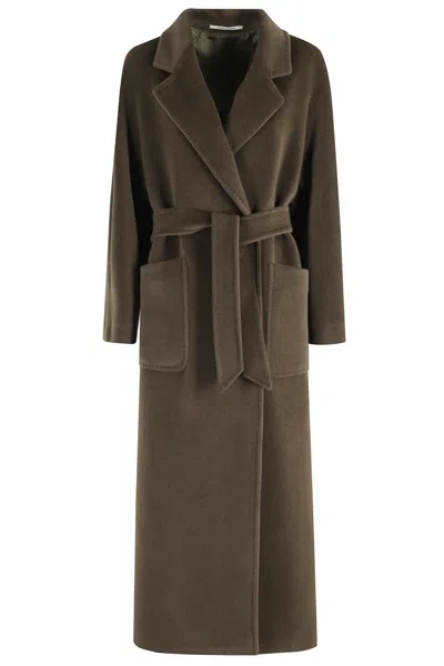TAGLIATORE MID-LENGTH WOOL COAT WITH REVERSE COWL NECKLINE