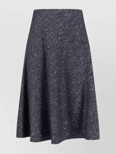 Tagliatore Flared Grey Skirt With Textured Fabric And Sequined Detail In Gray
