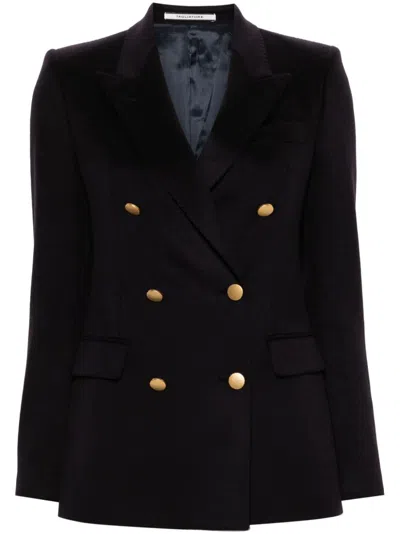 Tagliatore Midnight Blue Cashmere Double-breasted Jacket In Black